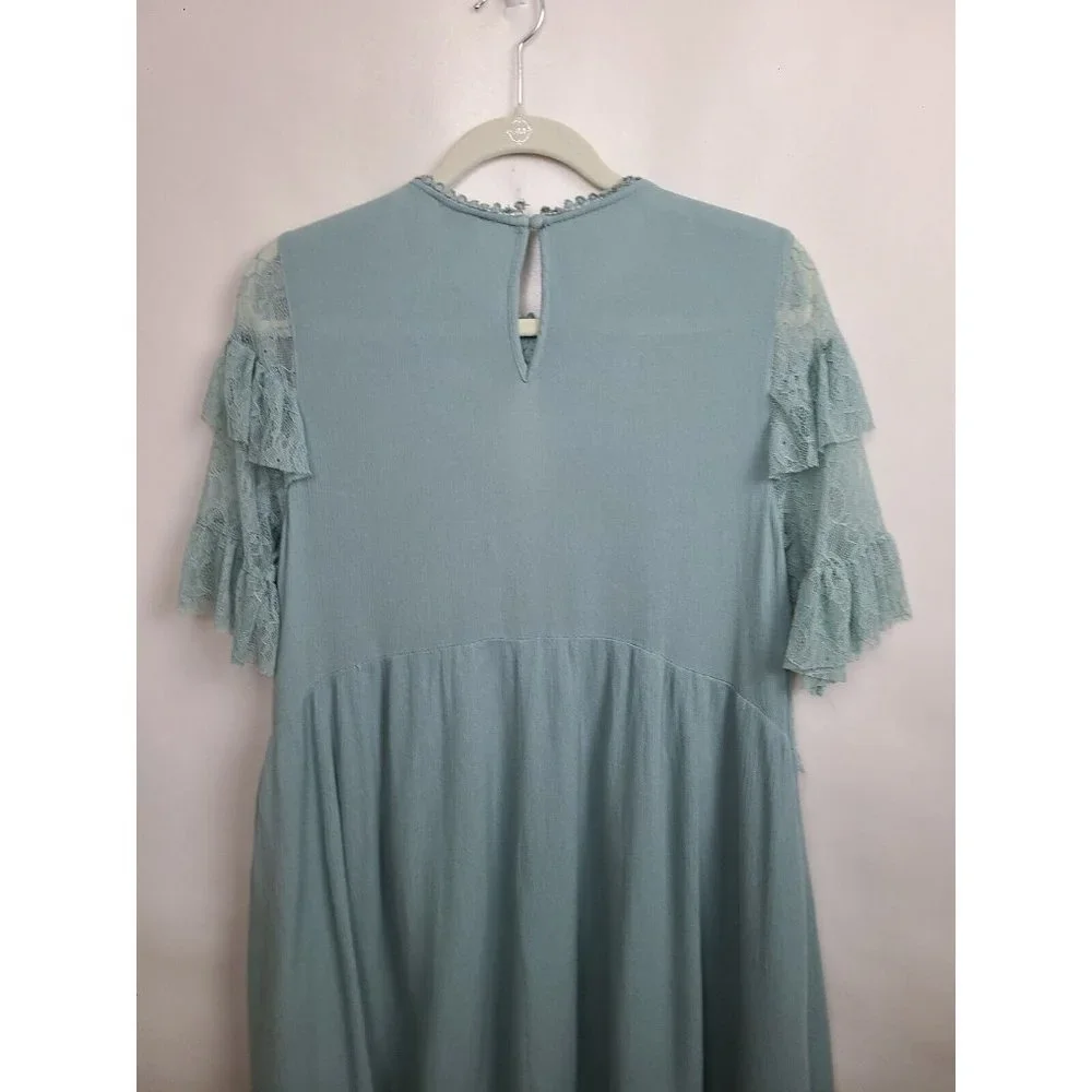 Umgee Mint Green Lace Ruffle Short Sleeve Mini BOHO Dress Size Small - Picture 8 of 9